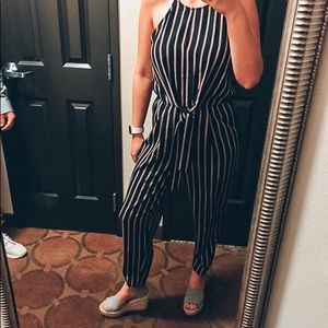 business casual striped jumpsuit